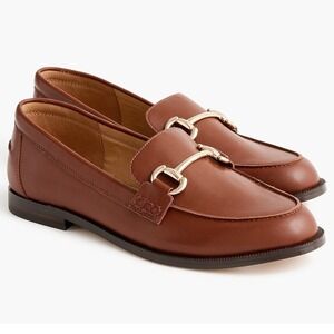 NWOB J. Crew Classic Brown Loafers Gold Accent Antique Oak Size 7.5